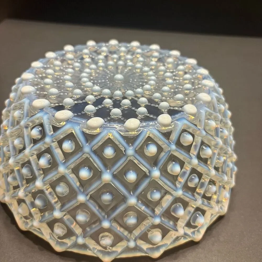 Rare Vintage Antique Aetna Glass Co. 1887 Hobnail Square Bowl White Opalescent